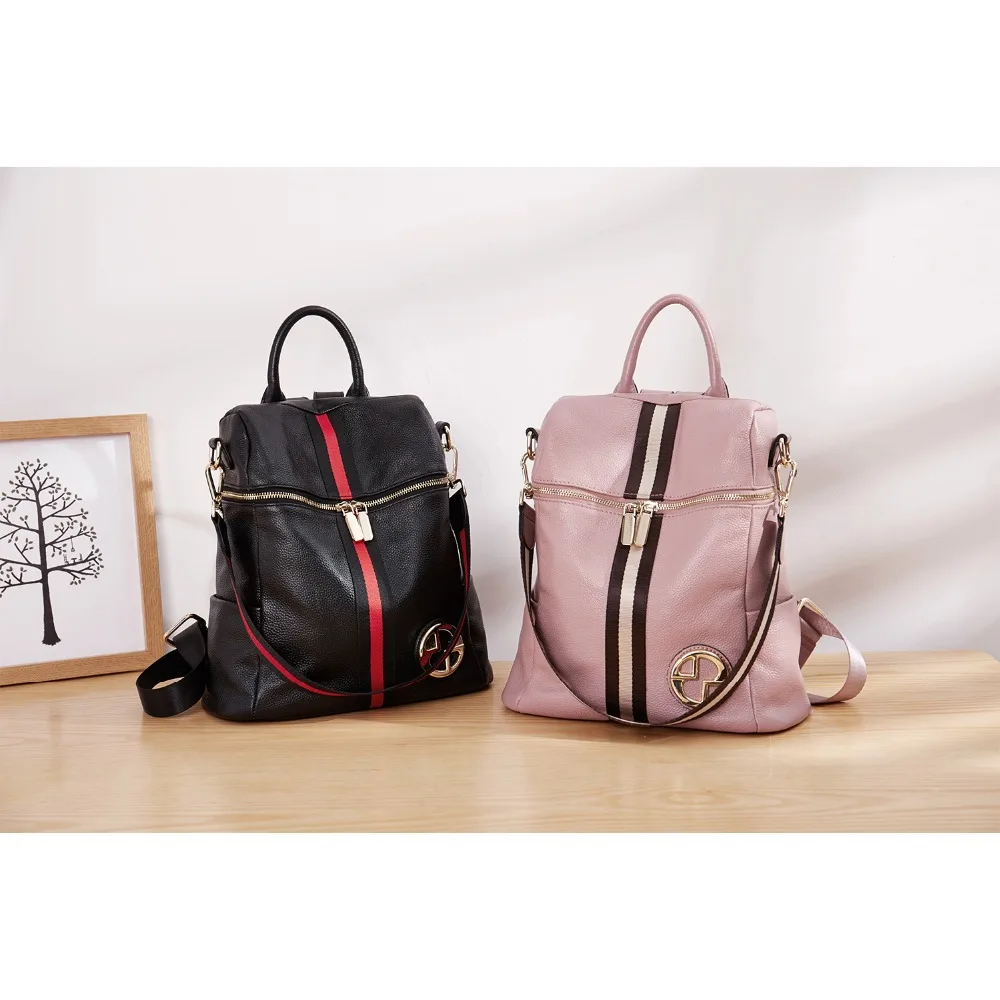 Женские рюкзаки из натуральной кожи, женский рюкзак, школьная сумка в черную полоску, Многофункциональная Кожаная сумка на плечо