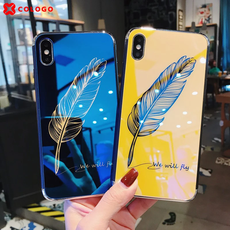 

New NICE LUCK Quill pattern phone Cover case For iphone 6 6S 7 8 Plus X XR XS Max Laser plating Anti-falling shock phone Cases