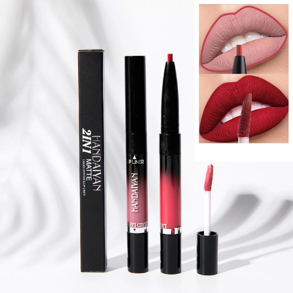 1pc Double end Matte Liquid Lipstick Lip liner Pen Waterproof Velvet