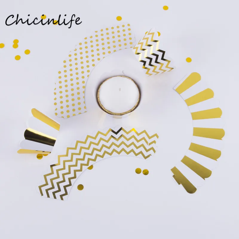 Chicinlife 12 шт. золотые полосатые волнистые точечные обертки для капкейков