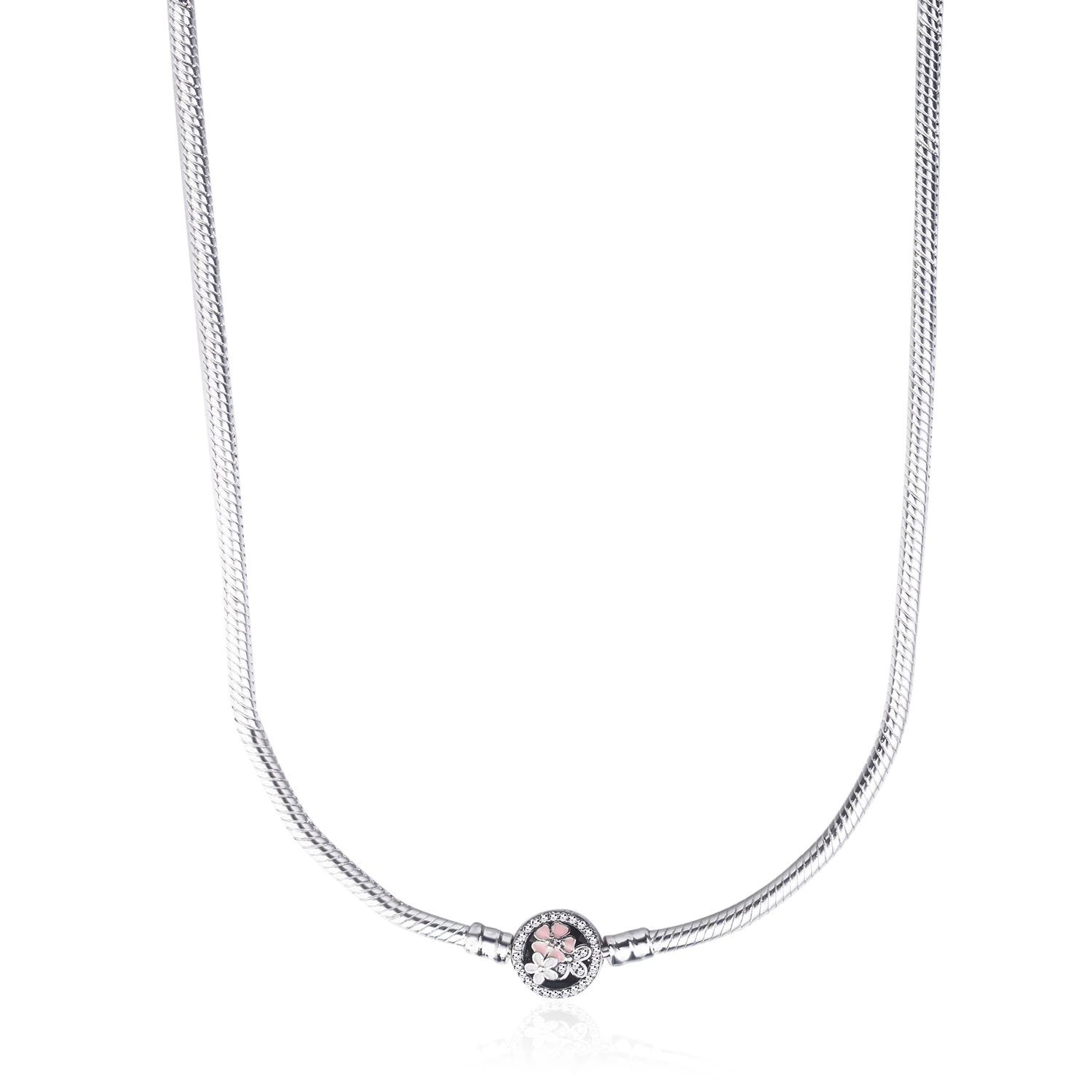 

Original 925 Sterling Silver Pandora Necklace Poetic Blooms Clasp Snake Chain Necklace Fit Women Bead Charm Diy Fine Jewelry