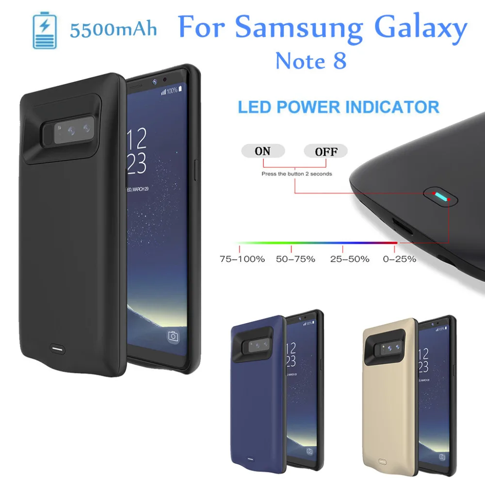 

5500mAh Extended Battery Case Phone Charging Cover for Samsung Galaxy Note 8 Rechargeable Battery External Protective