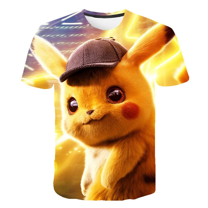 Pokemon Detective Pikachu/Детская летняя футболка с короткими рукавами с 3D-принтом «Человек-паук» Новинка года, уличная детская футболка s