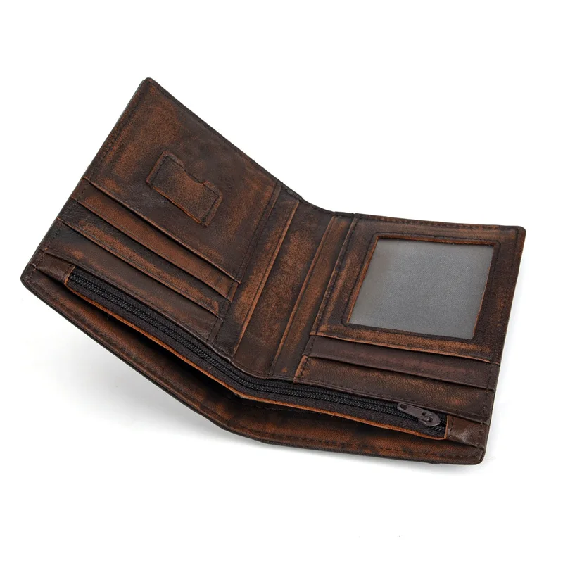 Men Wallet Genuine Leather Oil Wax Cowhide Card Holder Money Vintage Fashion New