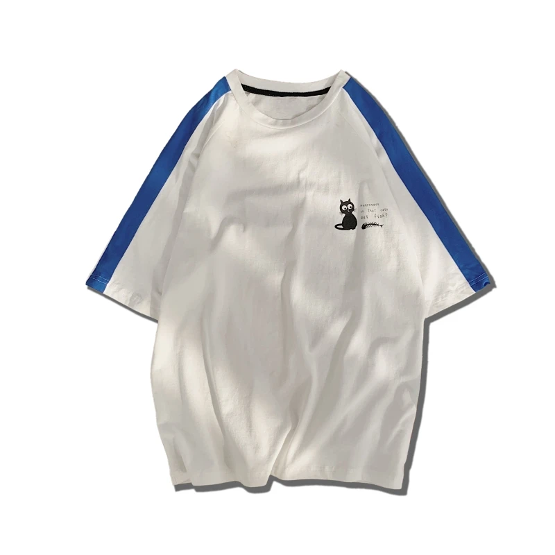 

Summer 1 New Kitten Men's Loose Large Size Hong Kong Style Short Sleeve T-Shirt #0506