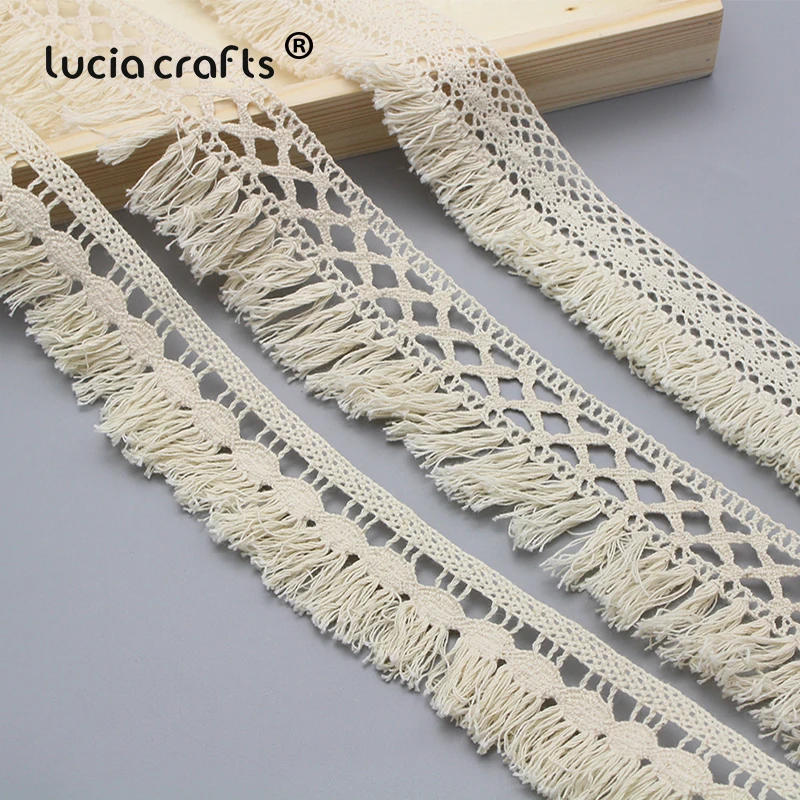 

Lucia crafts 1y/5y 35mm/37mm/50mm Beige Cotton Tassel Lace Trims Fabric DIY Sewing Handmade Materials Accessories N0102