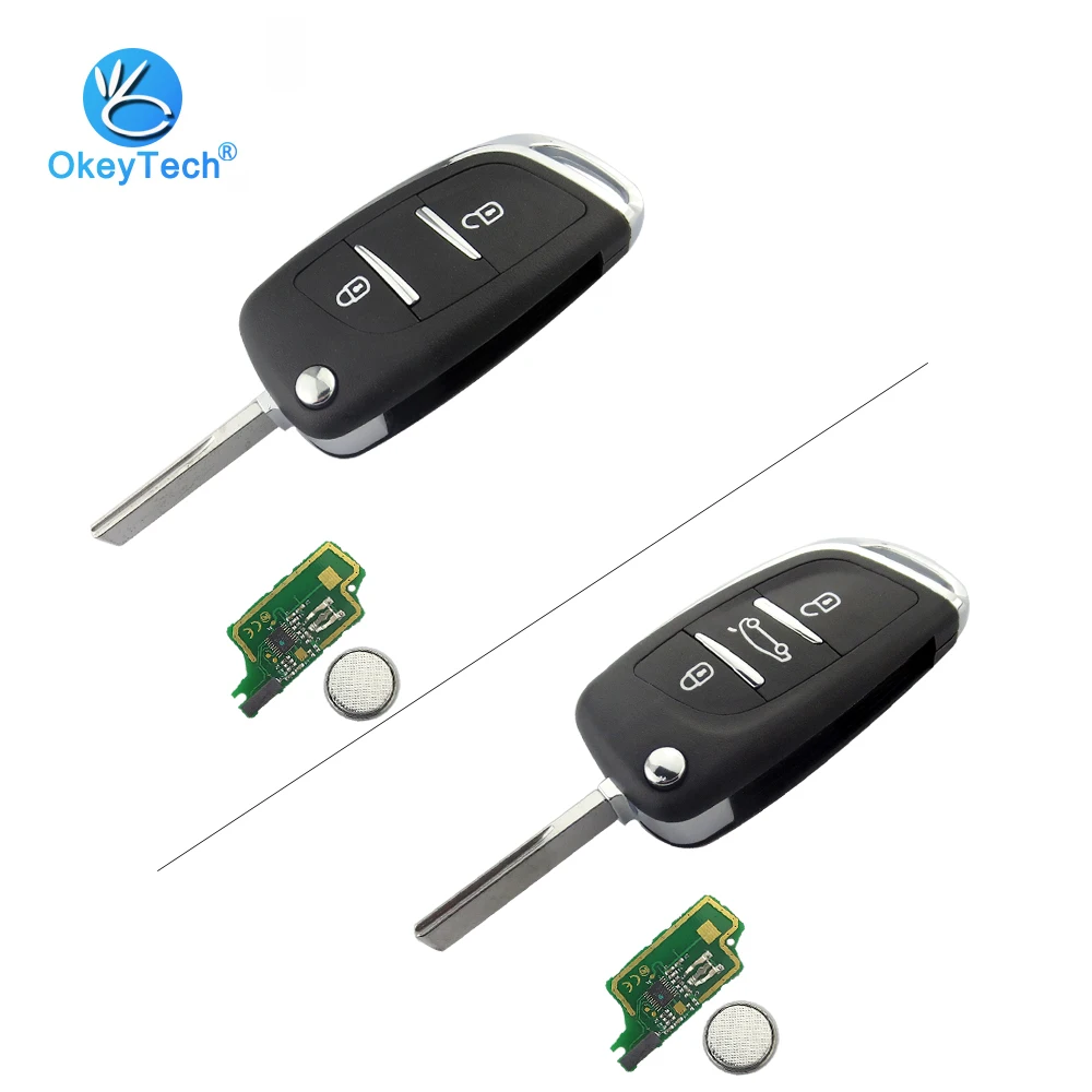 

OkeyTech 2/3 Button 433Mhz ID46 PCF7961 Chip Flip Folding Remote Control Modified Car Key for Peugeot 407 408 HU83 Groove Blade
