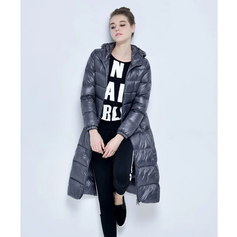 down jacket woman hooded Winter white duck down long jacket women Red black gray long coat