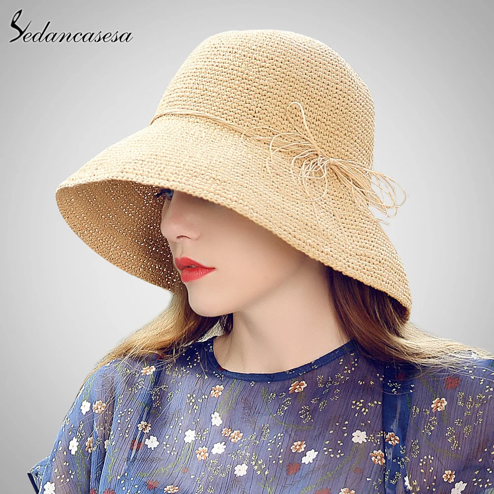 Sedancasesa sun hat female summer travel sun protect folding straw hats