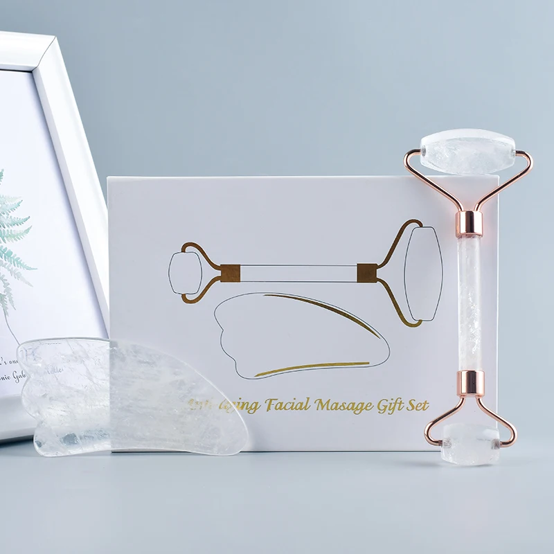 

Natural Rock Quartz Crystal Facial Massage Roller Face Slimming Massage Tool Massage Stone Health Beauty Gift Set
