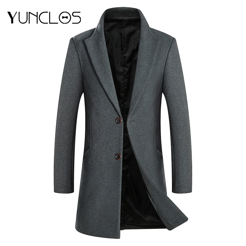 YUNCLOS Men's Wool Coat Winter Cashmere Jacket Middle Long Single Breasted Overcoat Turn-down Collar Casual European style YUNCLOS Men's Wool Coat Winter Cashmere Jacket Middle Long Single Breasted Overcoat Turn-down Collar Casual European style