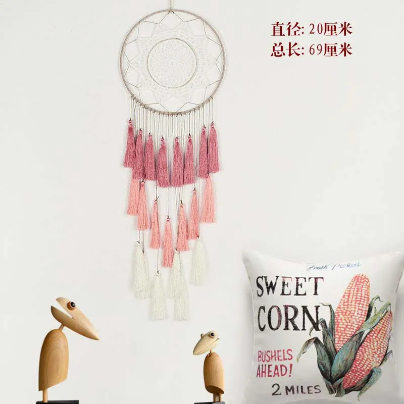 

Sweet romantic pink gradient tassel large dream catcher Hanging on the wall bohemian ornaments birthday gift