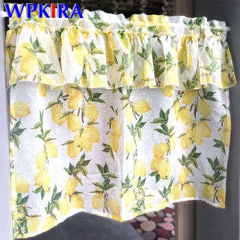 

American Coffee Curtain Double Peated Half Sheer Tulle Yellow Kitchen Door Short Curtain For Small Window Balcony Yarn DW166D3