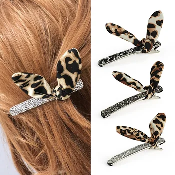 

Fashion Leopard Crystal Hairclips Women Girls Rabbit Ears Barrette Snap Clips Hairpins Hairgrips Headdress Hair Accessories