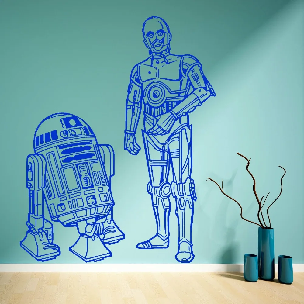 

DIY waterproof vinyl Star Wars wall sticker R2D2 AND C3PO DROIDS DUO art picture mural of boy's room decoration