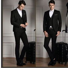 Нотч 3 шт(JacketPantBowtie) slim Fit Мода Для мужчин костюмы шлейфом из Terno Masculino формальные тонкий черный популярные красивый