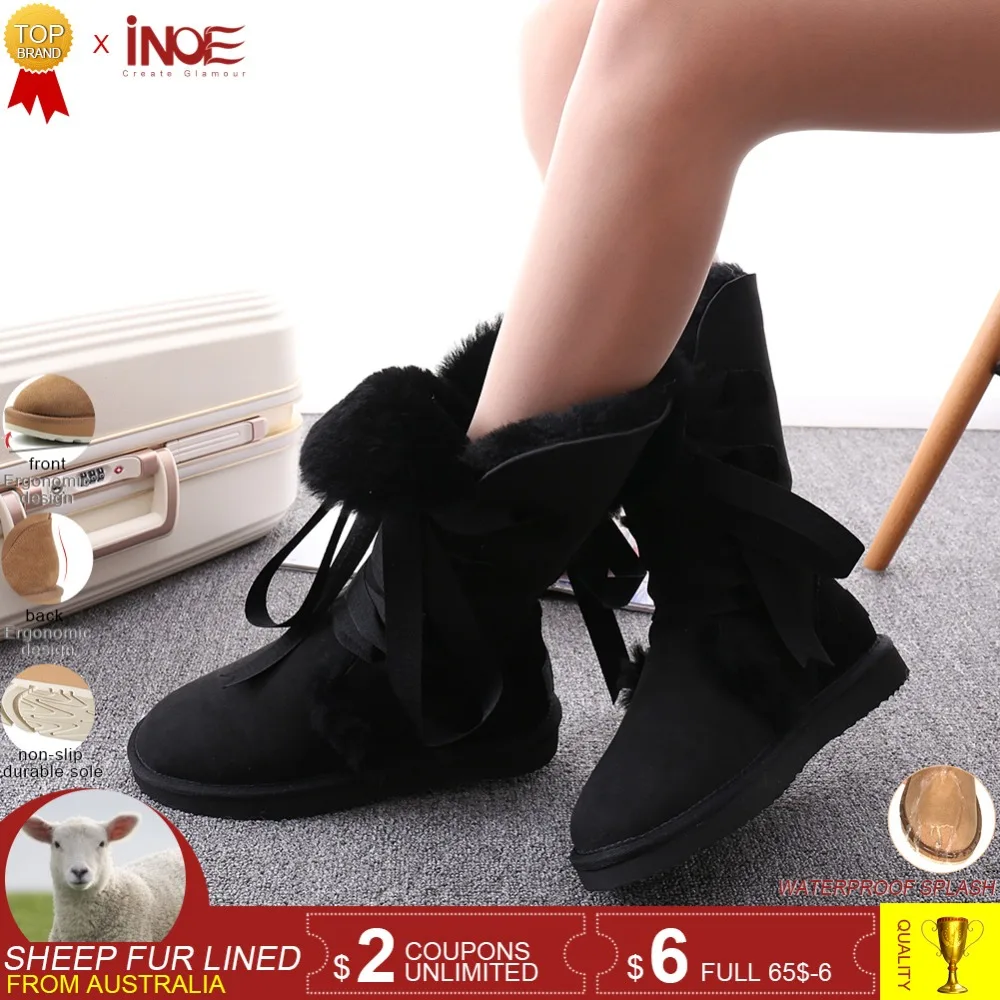 Cuir Blue Chaussures supphire lake sand Pour Up Arc Neige Haute Violet Laine Green Femmes Noeud D'hiver Peau Doublé Fourrure Mode De chestnut Yellow lemon Lace light red Noir Hiver Red Mouton rose En Violet Inoe Black dream Bottes Pink 4cFqT7ST