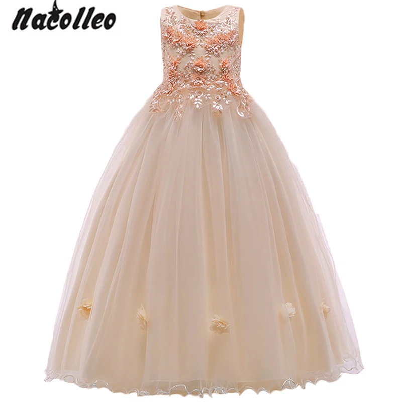 Champagne color Kids Dresses Princess Wedding Gown Summer Girl Dress