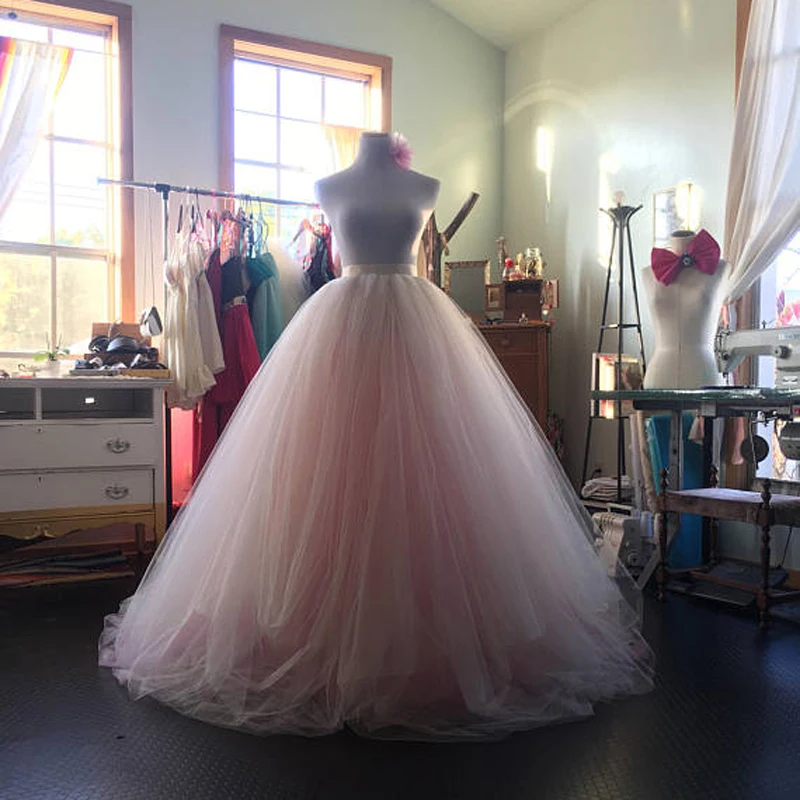 

Lush Blush Pink Bridal Ball Gown Tutu Skirt High Waist Long Tulle Skirts Women New 2018 Zipper Custom Made Female Adult Skirt