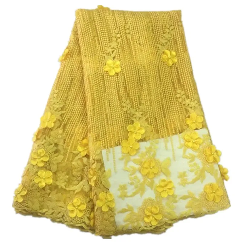 Королевская лимонно-зеленая аппликация 3D цветок французский чистая кружева Роскошные нигерийские кружевные ткани для женское свадебное платье 5 ярдов/партия