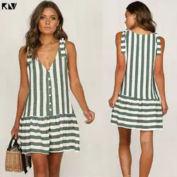 KLV женское праздничное свободное летнее пляжное мини-платье с v-образным вырезом и пуговицами