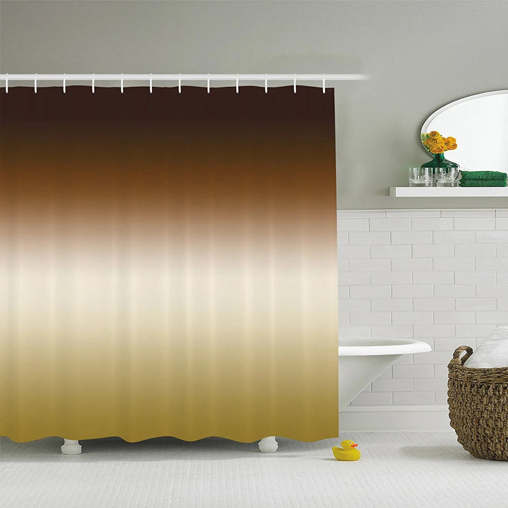 Gold Theme Water-resistant Polyester Fabric Shower Curtain with 12 Hooks