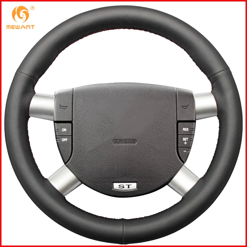MEWANT Black Genuine Leather Car Steering Wheel Cover for Ford Mondeo
