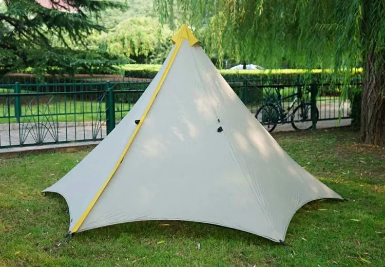 

595G Camping Tent Ultralight 2-3Person Outdoor 20D Nylon Both Sides Silicon Coating Rodless Pyramid Large Tent Camping 3 Season