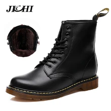 

JICHI Unisex Leather Boots Fashion Winter/Autumn Motorcycle Martin Boots Men Casual Ankle Boots Warm Couple Snow Boots Big Size
