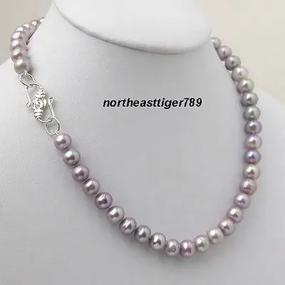 

Hot sale Free Shipping>>>>9-10mm Freshwater Purple Pearl 18KWGP Clasp Necklace
