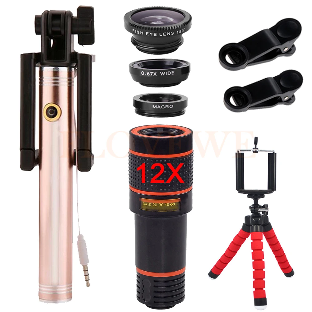 12X Telephoto Zoom font b Lenses b font Wide Angle Macro lens Universal Clips Fisheye Lentes