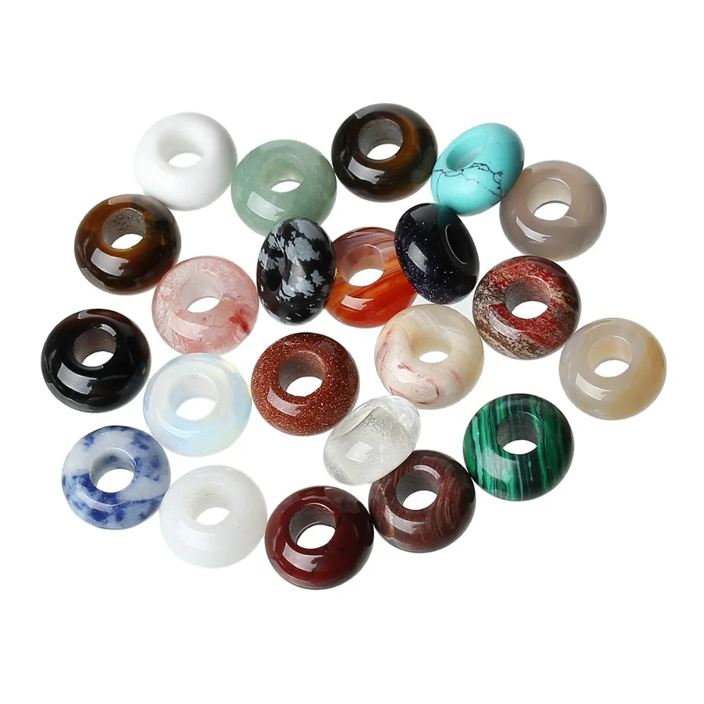 

DoreenBeads (Grade A) Created Natural gem stone European Charm Beads Round Mixed At Random 14mm Dia, Hole: Approx 5.8mm, 5 PCs