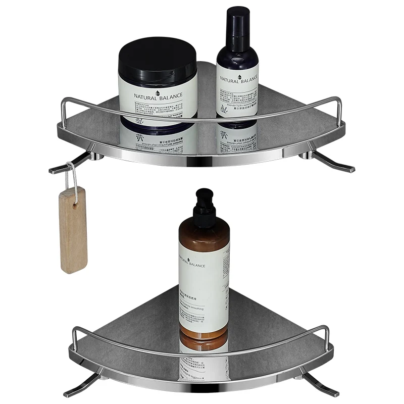 

Bathroom shelf free punching stainless steel triangle frame with guardrail toilet bathroom hardware rack tripod SN93