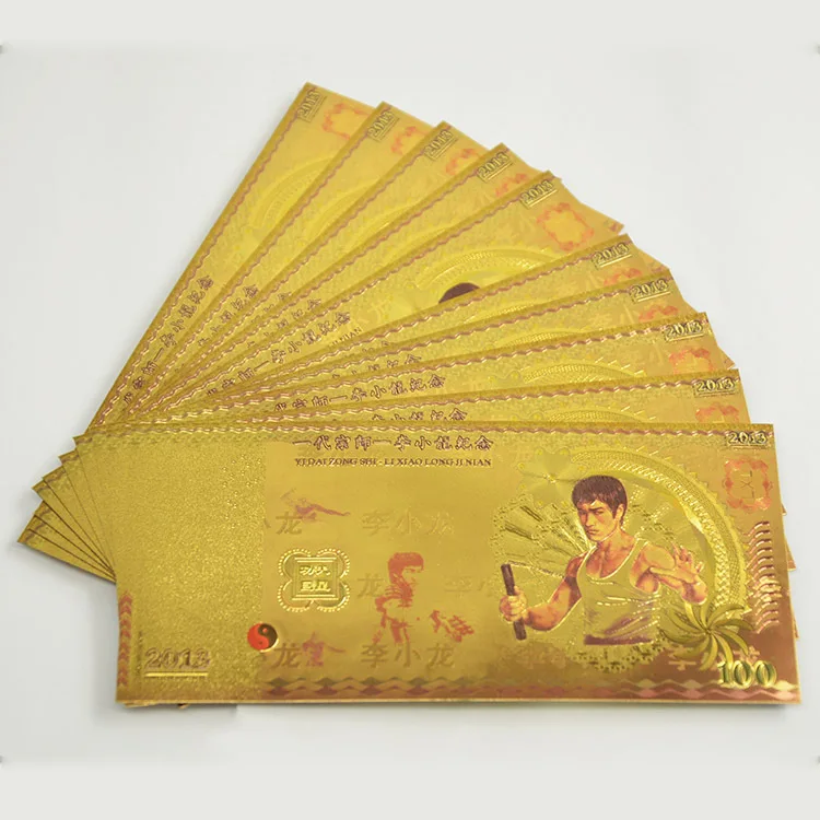 

Wholesale Gold Foil Banknote Amazing Bruce Lee 100 Fancy Metal Colored Banknote for Value Collection