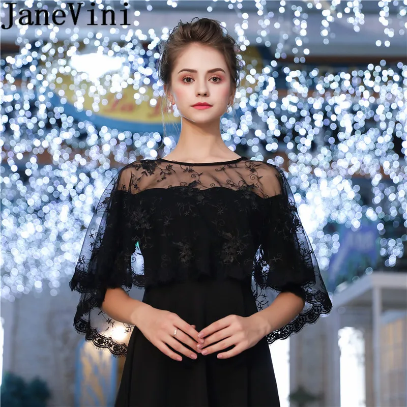 JaneVini черное кружевное болеро Noir Femme женские свадебные накидки Вечерние накидки палантины Свадебные Болеро Вечерние платья аксессуары