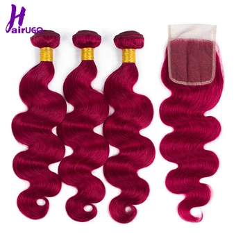 

HairUGo Hair Human Hair Bundle With Closure BUG Color Malaysia Hair Weaves Bundles With Lace Closure Non Remy Hair Extensions
