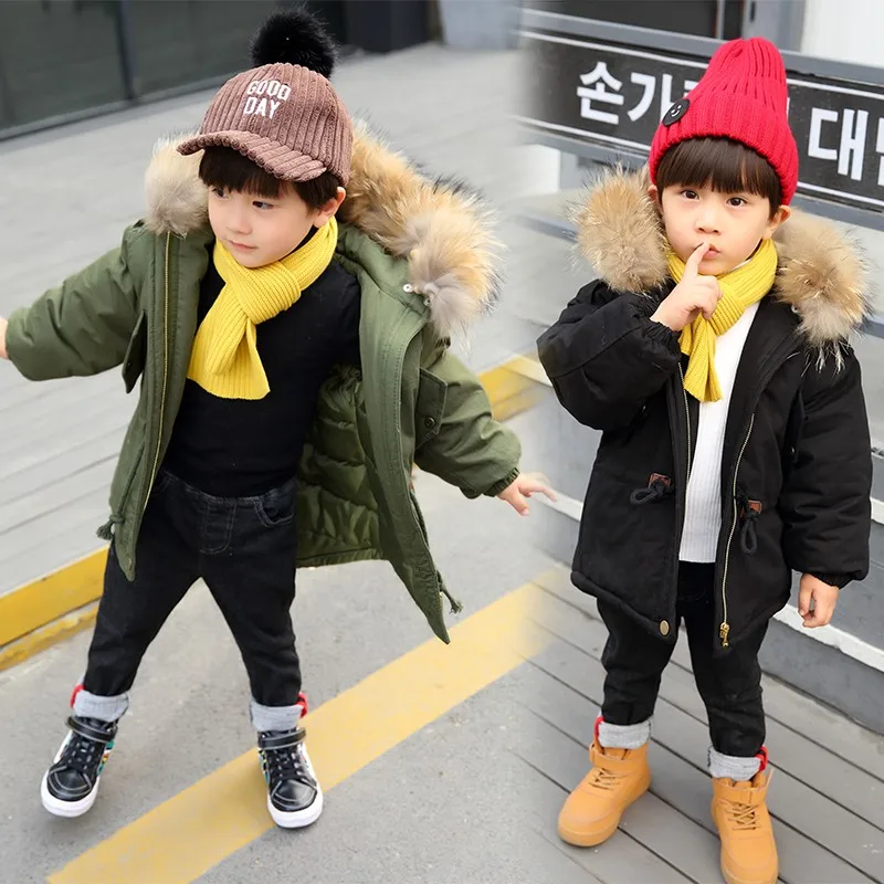 

2018 Hooded coats Boys Winter Jacket Winter Jacket Kids boy Real Raccoon Hair Toddler Boys Girl Clothes 2-10 Years