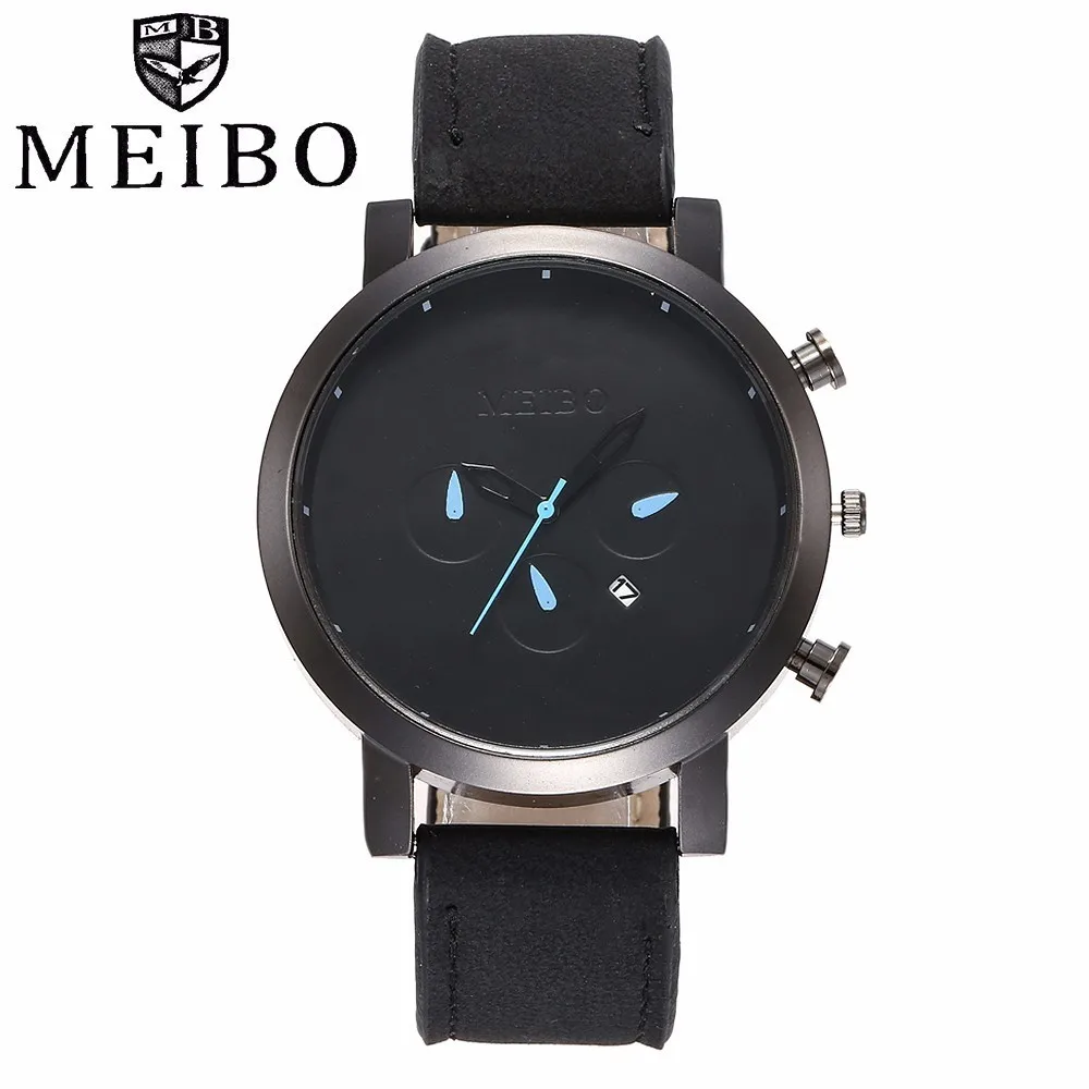 

MEIBO Brand Men Military Watch Luxury Men's Wristwatches Leather Strap Calendar Quartz Watches Gift Clock Relogio Masculino Hot