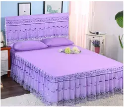 Purple color 1.5m/1.8m/2.0m cotton material Lace edge 3pcs bedspread set hot sale bed cover pillowcase home textile bedskirt Purple color 1.5m/1.8m/2.0m cotton material Lace edge 3pcs bedspread set hot sale bed cover pillowcase home textile bedskirt