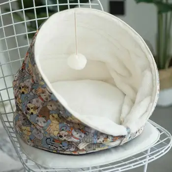 

Soft Fleece Pet Dog Cat House Bed Winter Warming Windproof Pet Cave with Hairball Pet Puppies Kittens Deep Sleeping Bags Sofa