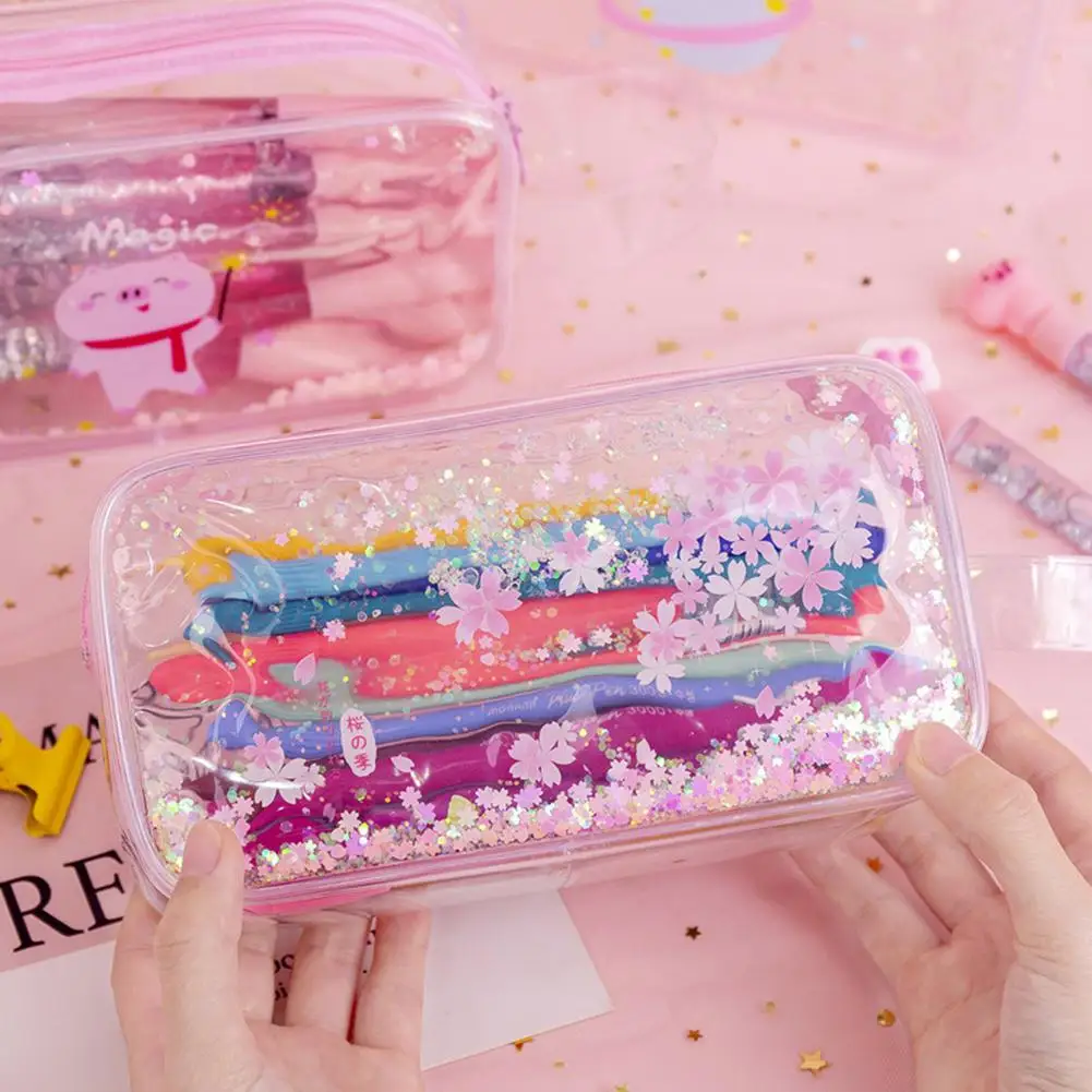 

For Glitter Pencil Case Drift Sand Transparent Pen Holder Large Capacity for Students