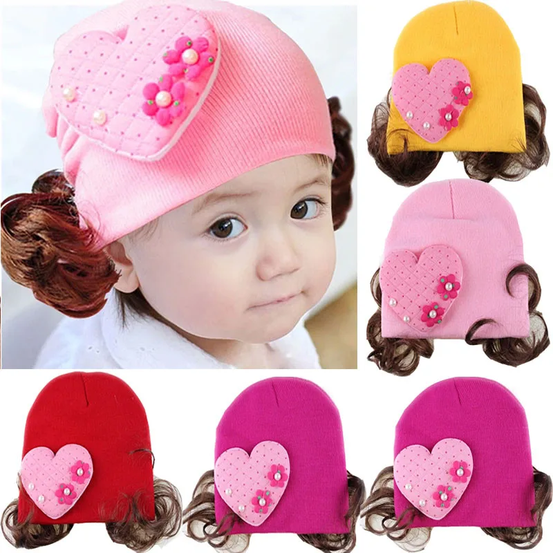 

2016 Love Heart pattern type Toddlers Infant Baby Headband Hair Band Headwear Wig Hat kid Hot double hair comb turbante #