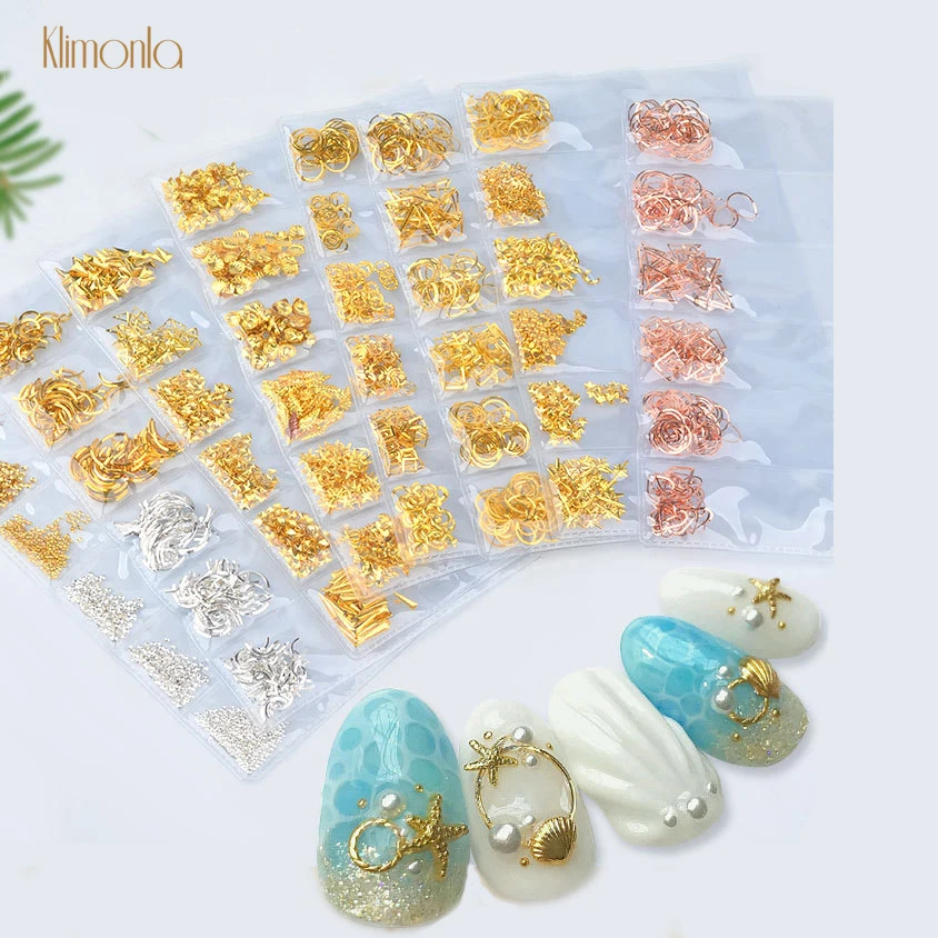 

1 Pack 3D Hollow Metal Frame Nail Rivet 8 Designs Gold Sliver Rhinestone Nail Art Decoration Tips For Manicure