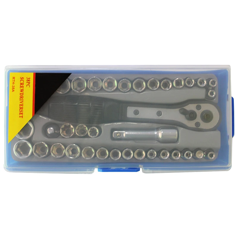 DWZ 38Pcs 3/8'' 4-15mm Inch & Metric Socket Set Ratchet Driver Socket Wrench Tool