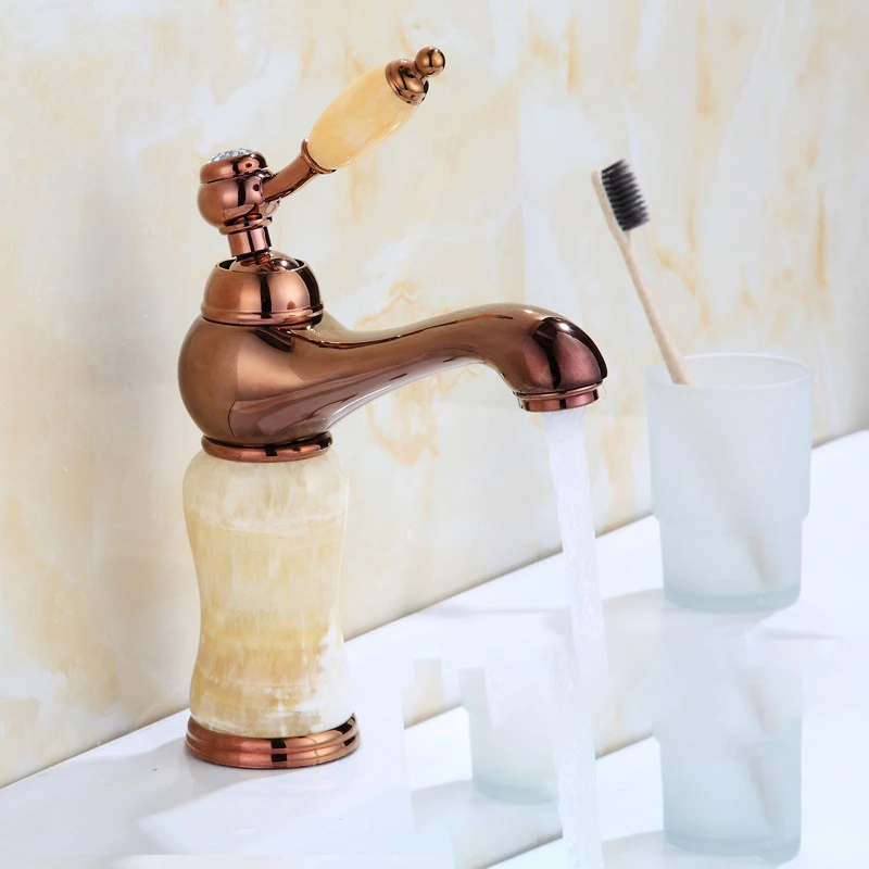 Gold & Rose Gold Jade article Bathroom Decorating Faucet Single handle Single Hole Sink Basin Faucet Bathroom Accessories Gold & Rose Gold Jade article Bathroom Decorating Faucet Single handle Single Hole Sink Basin Faucet Bathroom Accessories