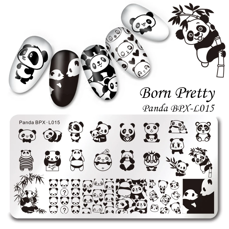 

1 Pc BORN PRETTY Cute Panda Nail Stamping Plate Rectangle Manicure Nail Art Image Template BPX-L015