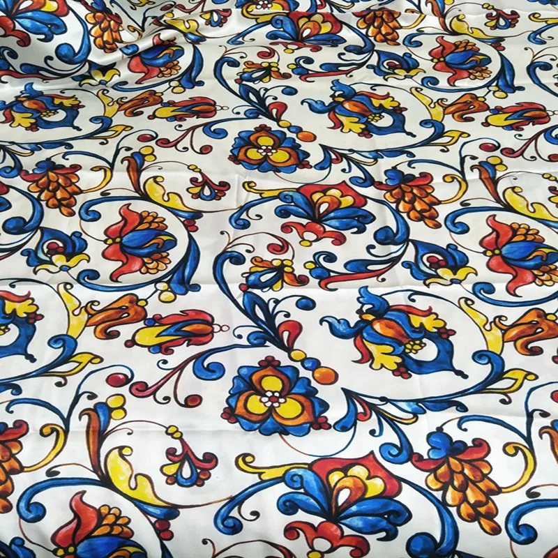 

138cm Width Original Sicilian Majolica 100% Mulberry Silk Stretch Satin Fabric for Woman Summer Dress Skirt Blouse Sewing-AF634