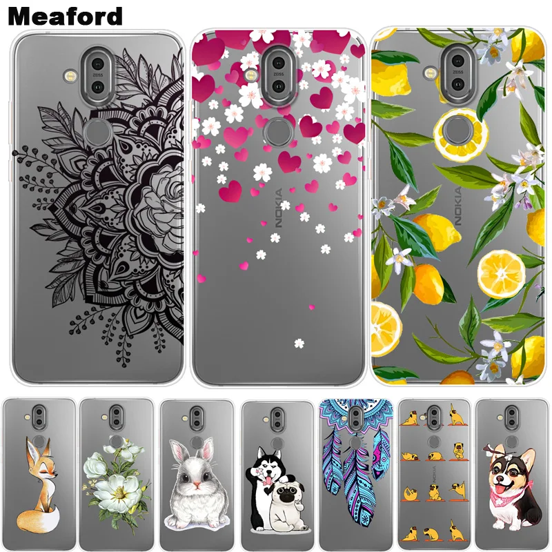 

For Nokia 8.1 Case TPU Silicone Soft Floral Cartoon Clear Case for Nokia 7.1 Plus Phone Back Cover For Nokia X7 Nokia 8.1 Coque