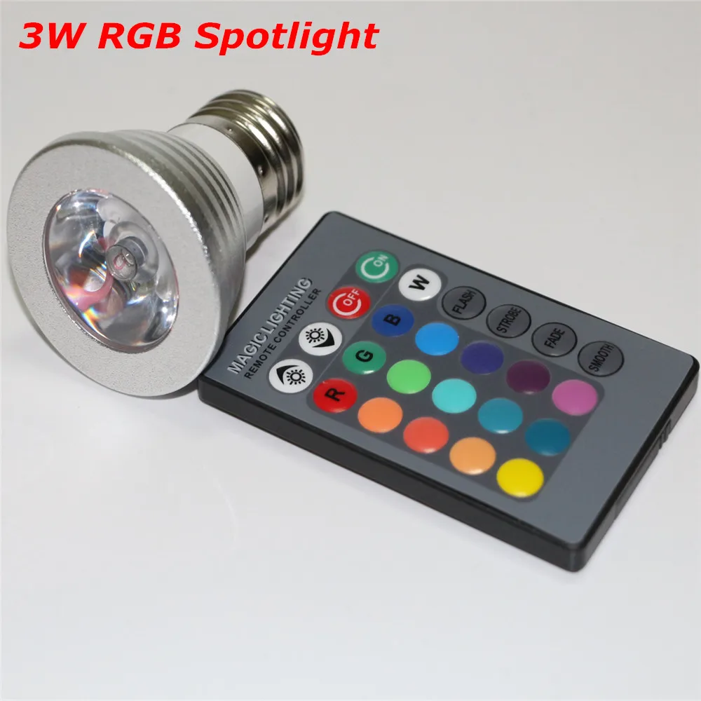 

1X AC85V-265V E27 Dimmable LED RGB Bulb Candle Lamp 3W LED RGB Spot light magic Holiday lighting+IR Remote Control 16 colors