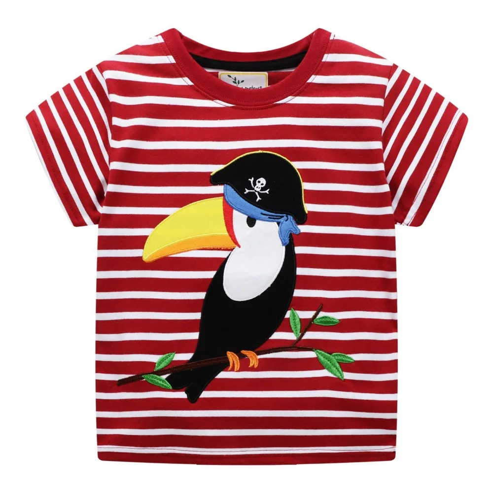 New Brand Summer 2-7 year baby Kids boys Girls cartoon Stripe Parrot Pirate Short O-neck Quality Cotton t-shirts Tops shirt